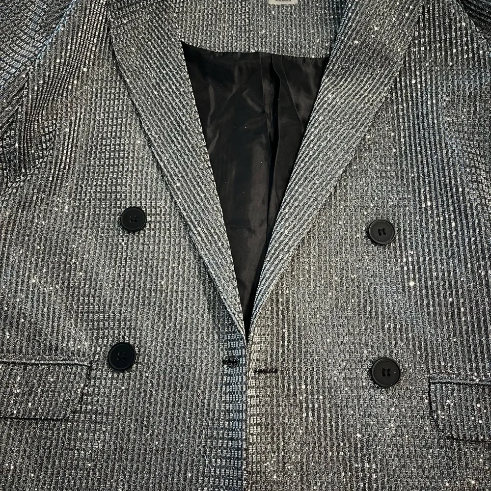 NWOT Sans Souci Silver Glitter Suit Set Blazer Pants Party NYE Medium